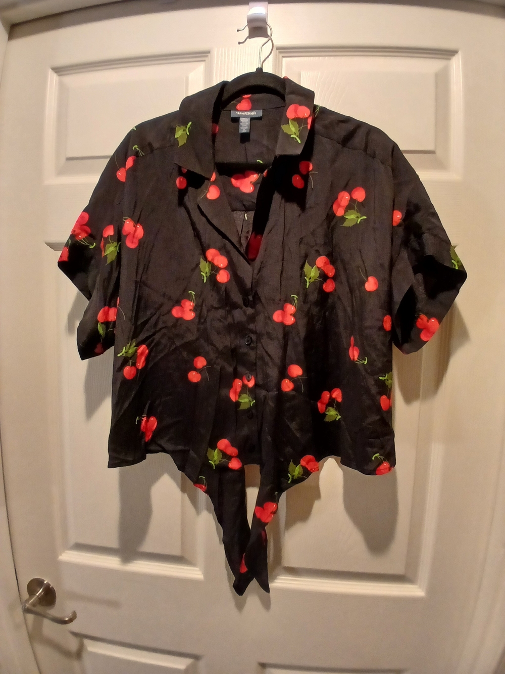 ModCloth Black Shirt with Red Cherry Print